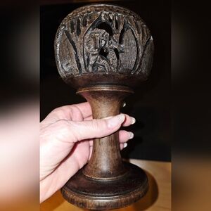 Vintage African Hand-carved Wooden Candlestick Holder Tribal Elephants